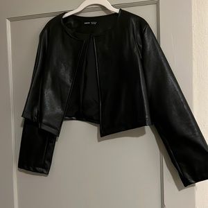 Cropped black leather jacket